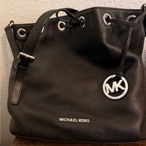 Michael Kors Black Pebbled Leather Shoulder Bag with Silver Accents